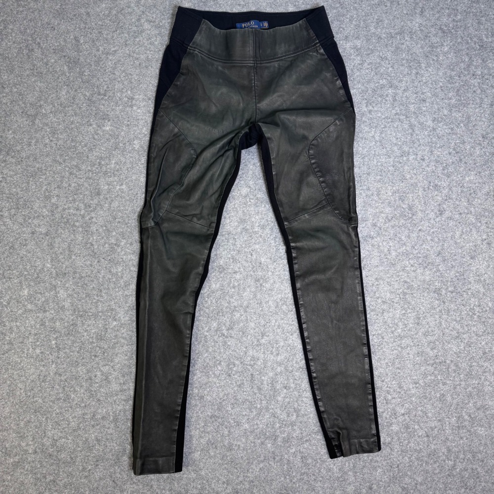Polo Ralph Lauren Performance Black Lamb Leather Front Knit Back Leggings SP